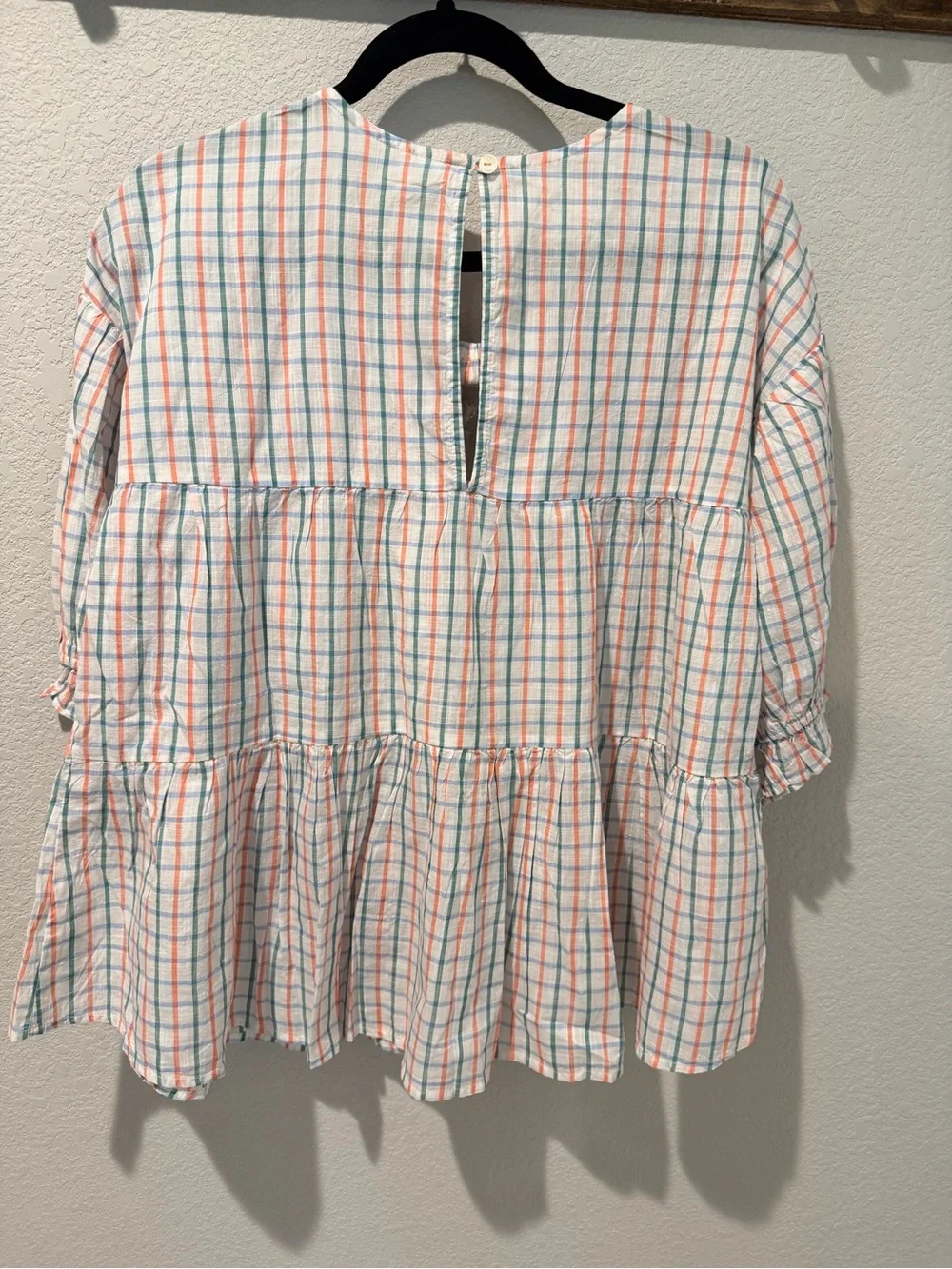NWT Anthropologie White Plaid Tie-Back Peplum Blouse